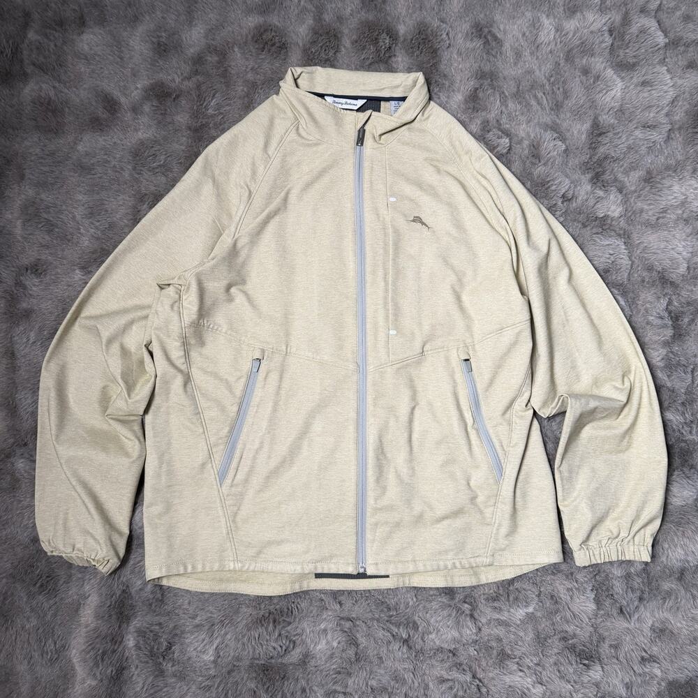 Tommy Bahama Island Zone On Par Performance Jacket Mens Size L Full Zip Beige
